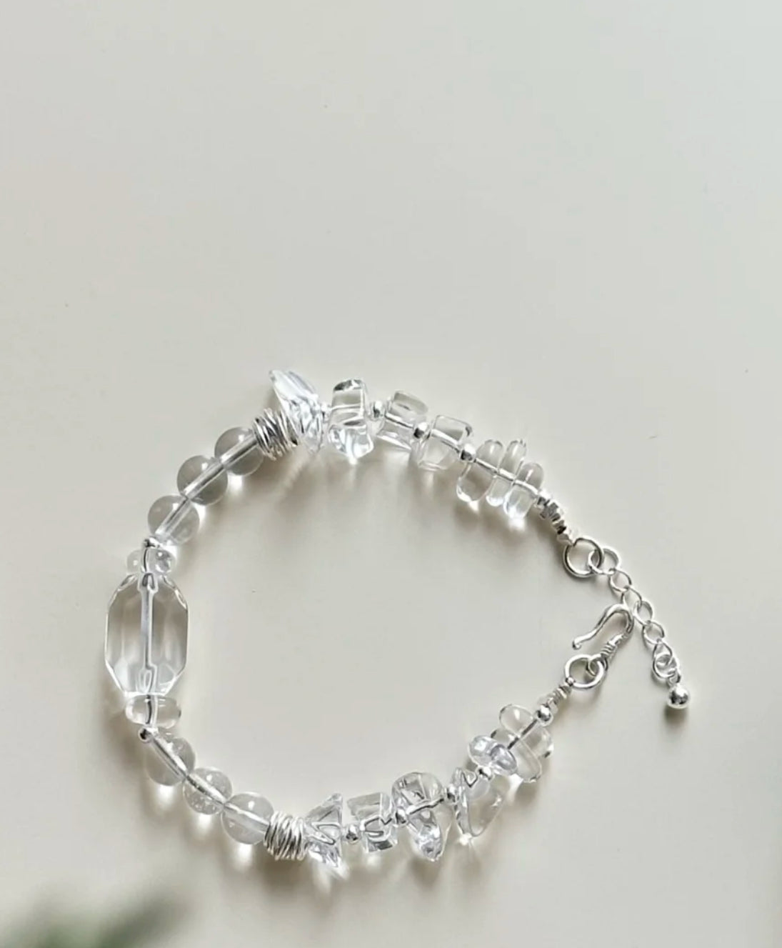 White Crystal Chain Bracelet – Handmade Silver Beaded Jewelry