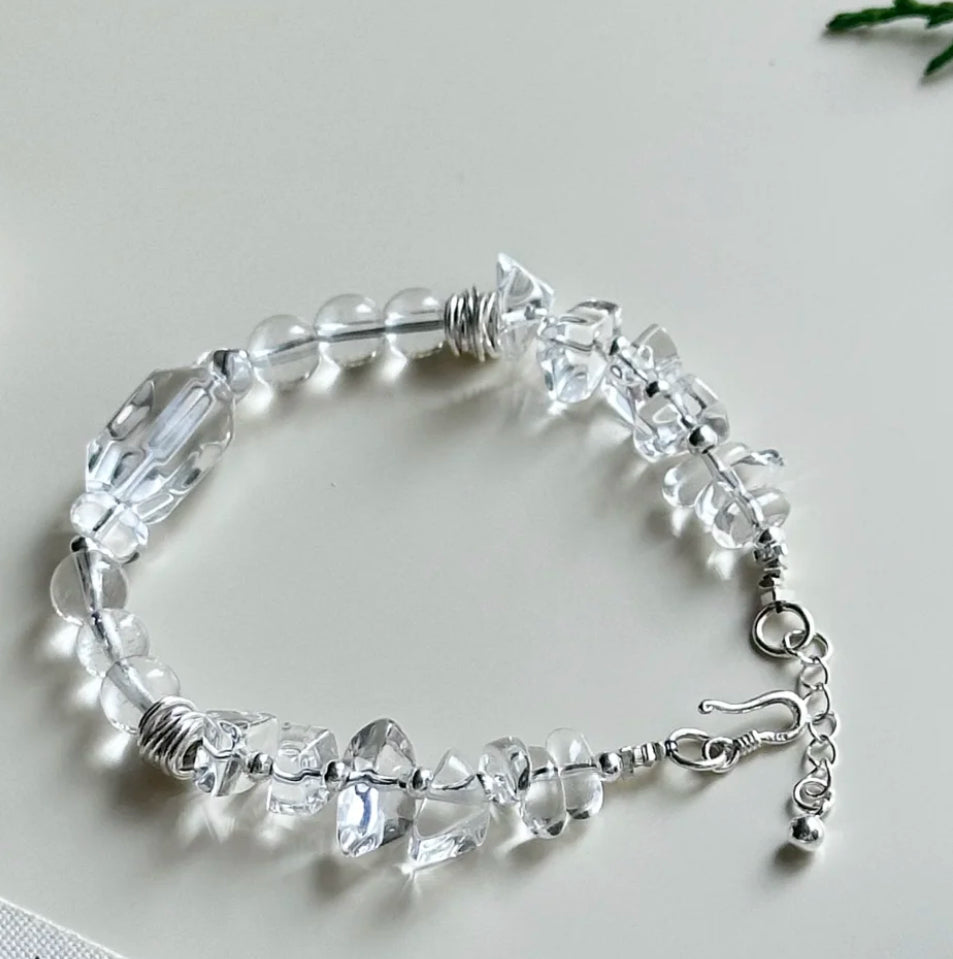 White Crystal Chain Bracelet – Handmade Silver Beaded Jewelry